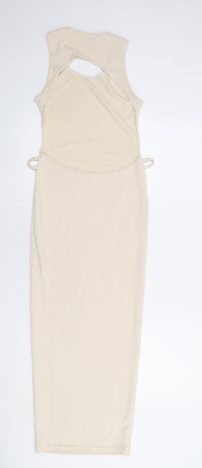 PRETTYLITTLETHING Womens Beige Polyester Maxi Size 8 Round Neck Pullover