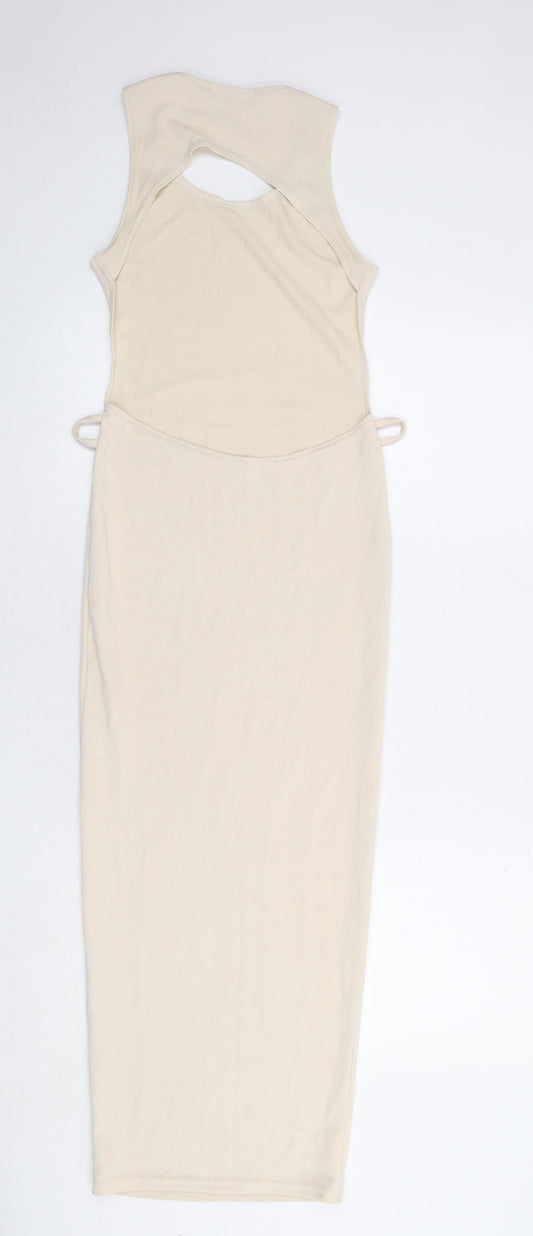 PRETTYLITTLETHING Womens Beige Polyester Maxi Size 8 Round Neck Pullover