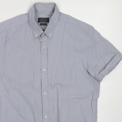 Zara Mens Blue Polka Dot Cotton Button-Up Size S Collared Button