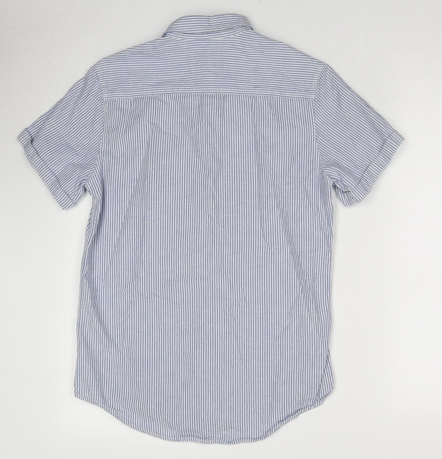 Topman Mens Blue Striped Cotton Button-Up Size S Collared Button