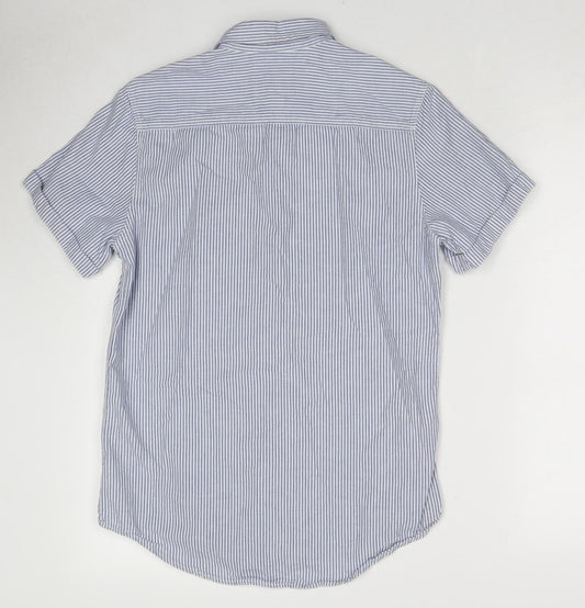 Topman Mens Blue Striped Cotton Button-Up Size S Collared Button