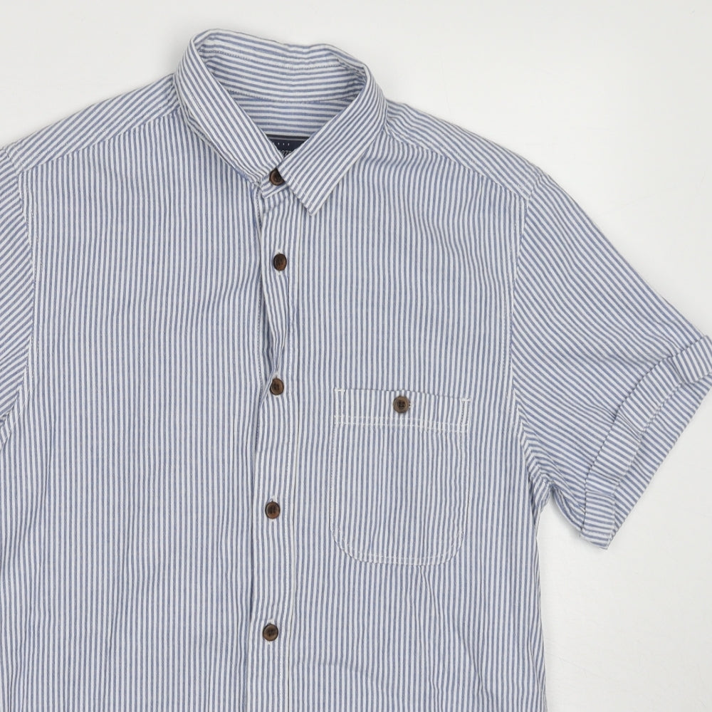 Topman Mens Blue Striped Cotton Button-Up Size S Collared Button