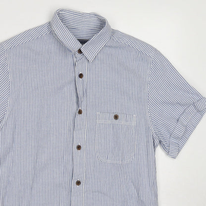 Topman Mens Blue Striped Cotton Button-Up Size S Collared Button