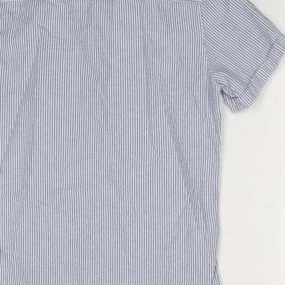 Topman Mens Blue Striped Cotton Button-Up Size S Collared Button