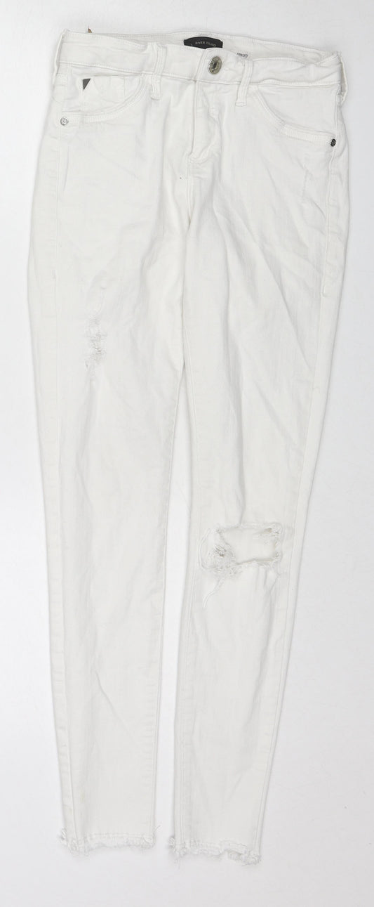River Island Womens White Cotton Skinny Jeans Size 8 L27 in Regular Zip