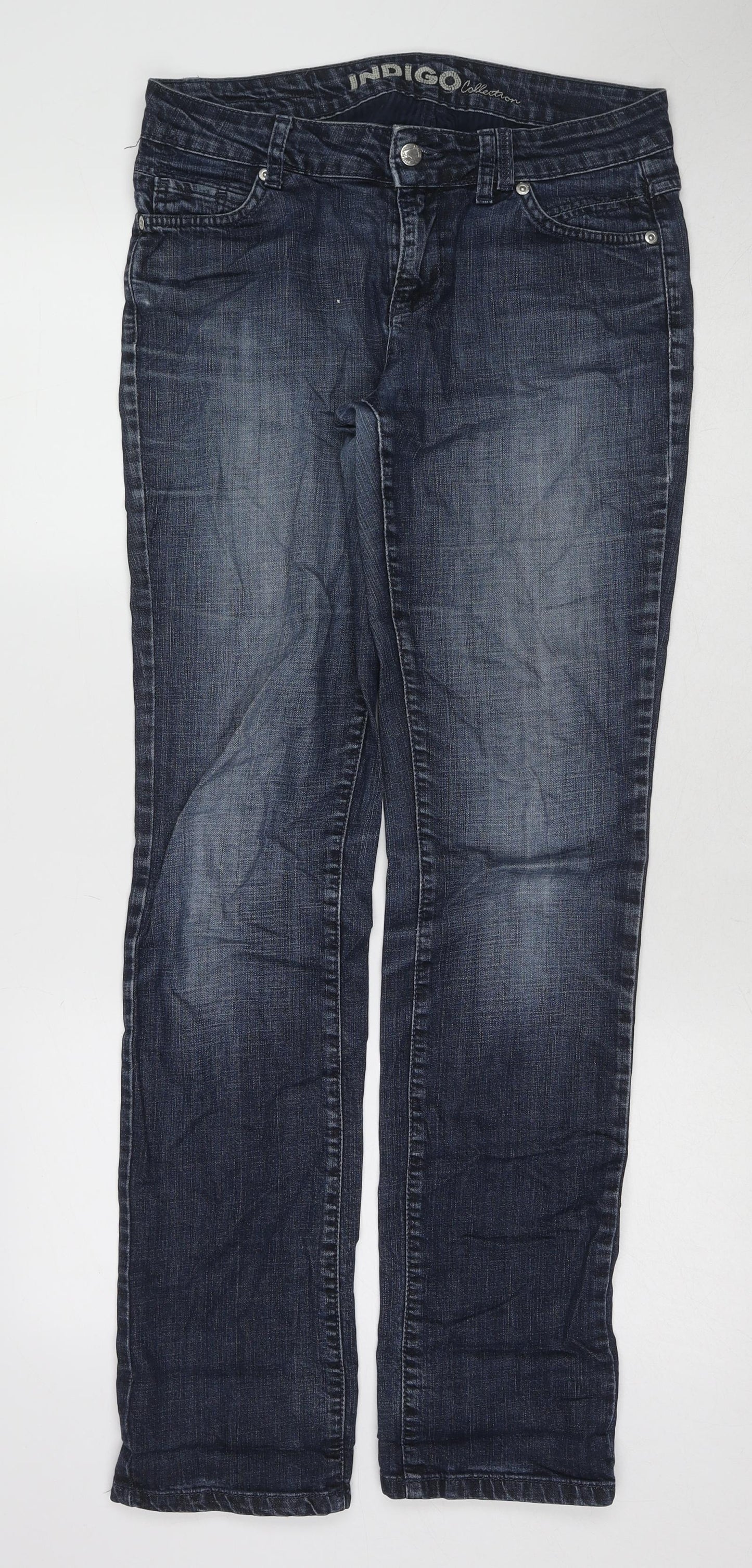 Indigo Womens Blue Cotton Straight Jeans Size 10 L32 in Regular Button