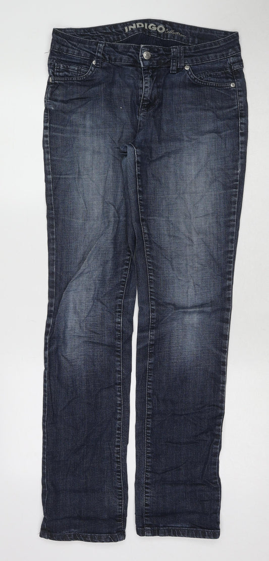 Indigo Womens Blue Cotton Straight Jeans Size 10 L32 in Regular Button