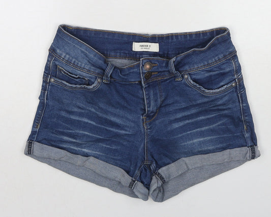 FOREVER 21 Womens Blue Cotton Hot Pants Shorts Size 21 in L3 in Regular Zip