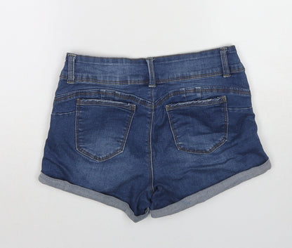FOREVER 21 Womens Blue Cotton Hot Pants Shorts Size 21 in L3 in Regular Zip
