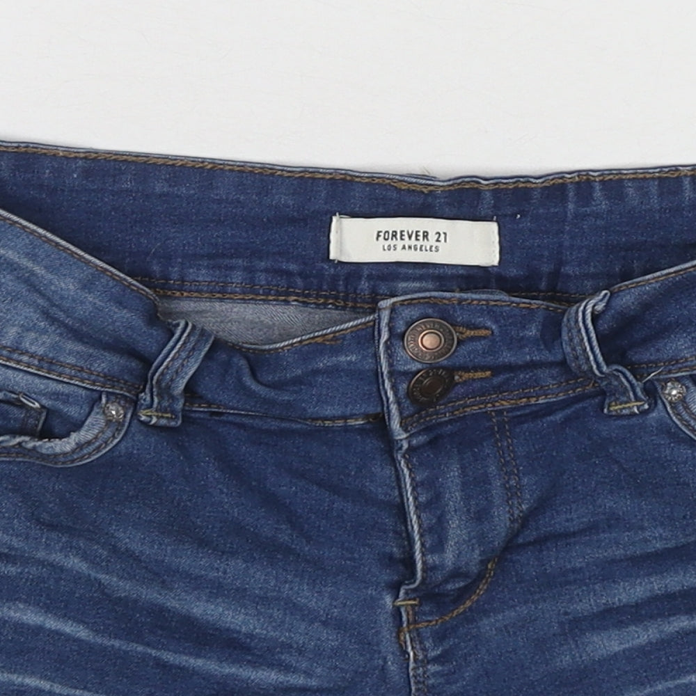 FOREVER 21 Womens Blue Cotton Hot Pants Shorts Size 21 in L3 in Regular Zip