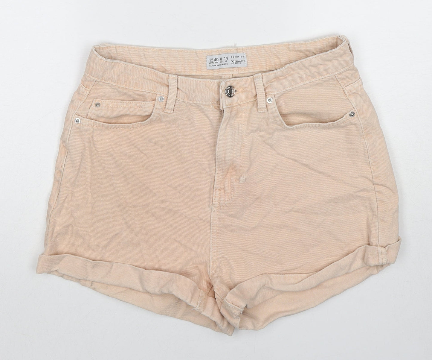Denim & Co. Womens Beige Cotton Mom Shorts Size 12 L3 in Regular Zip