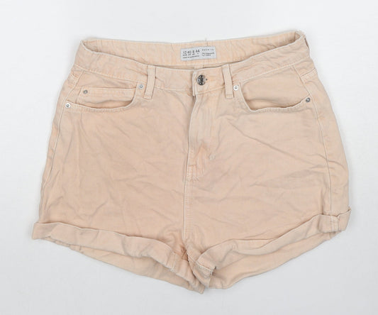 Denim & Co. Womens Beige Cotton Mom Shorts Size 12 L3 in Regular Zip