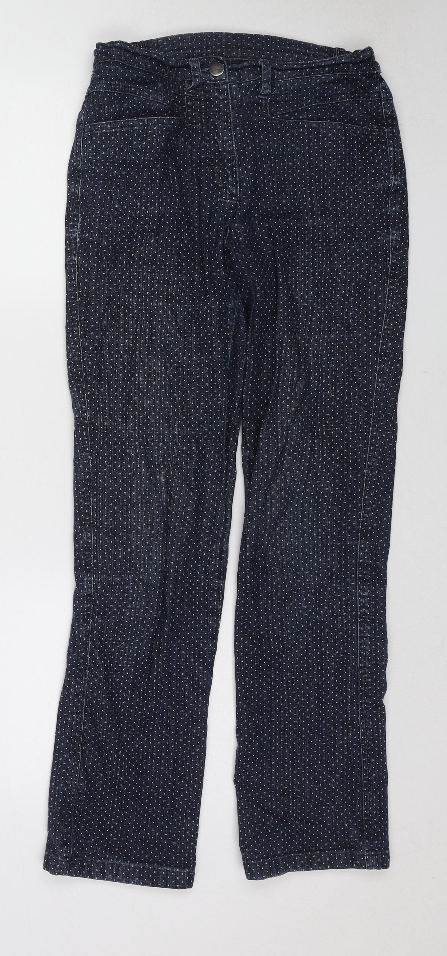 Cotton Traders Womens Blue Polka Dot Cotton Straight Jeans Size 10 L27 in Regular Zip