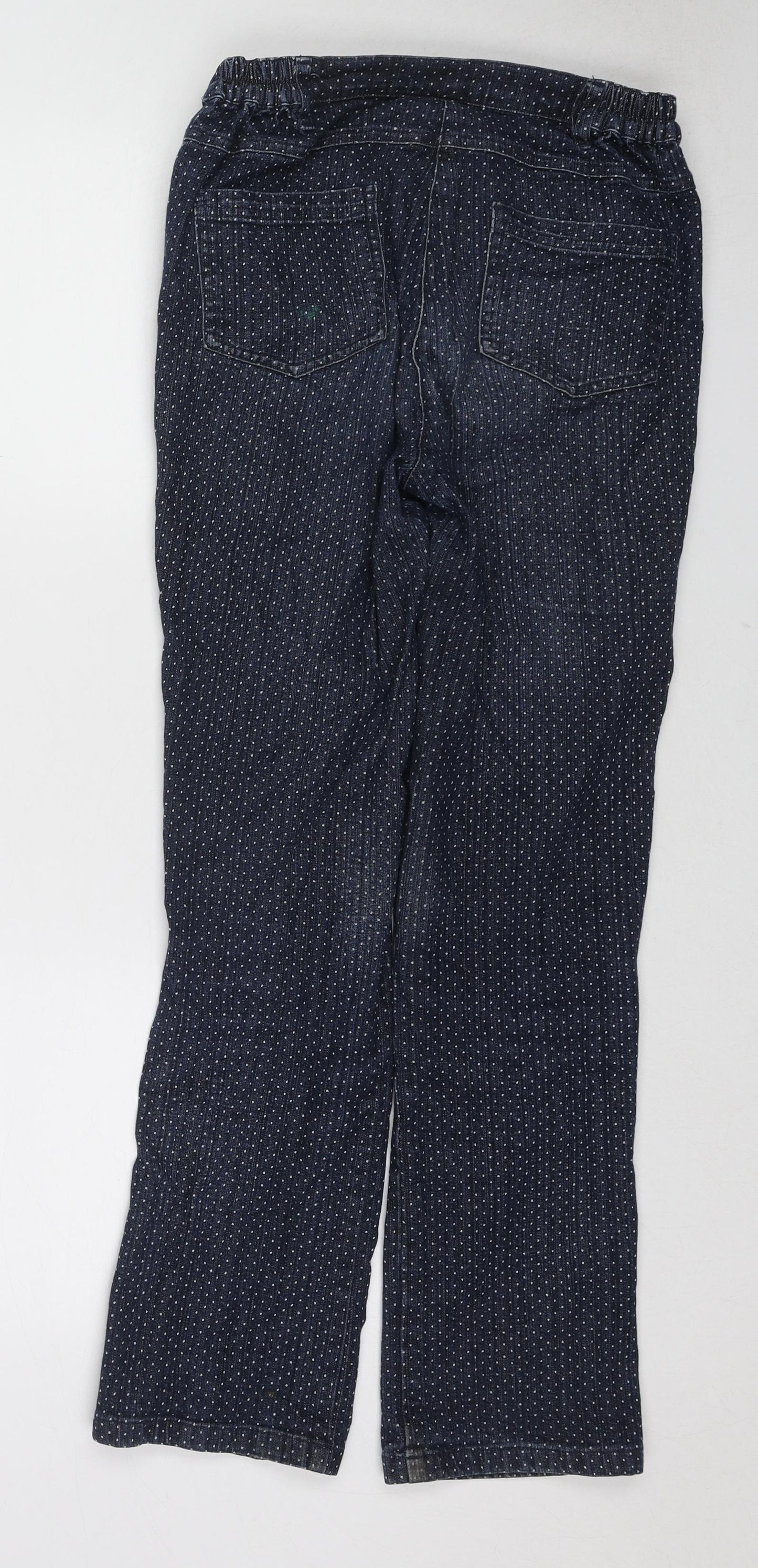 Cotton Traders Womens Blue Polka Dot Cotton Straight Jeans Size 10 L27 in Regular Zip