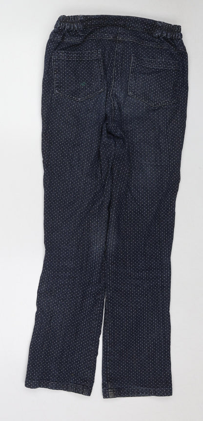 Cotton Traders Womens Blue Polka Dot Cotton Straight Jeans Size 10 L27 in Regular Zip
