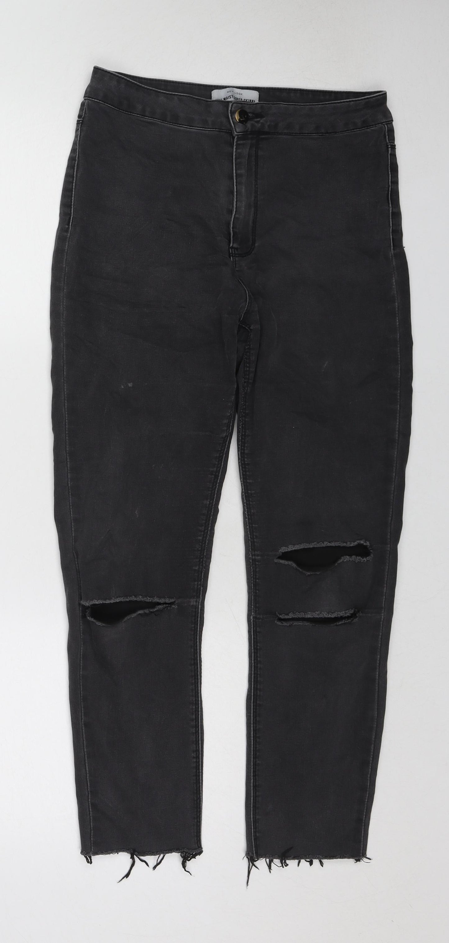 New Look Womens Black Cotton Skinny Jeans Size 10 L24 in Regular Zip - Raw Hem