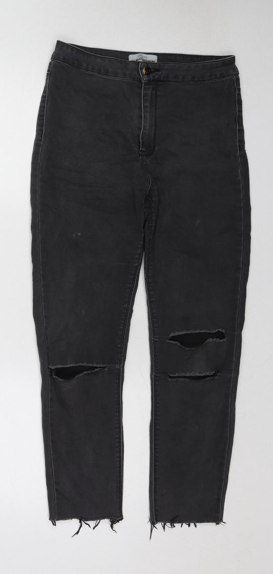 New Look Womens Black Cotton Skinny Jeans Size 10 L24 in Regular Zip - Raw Hem