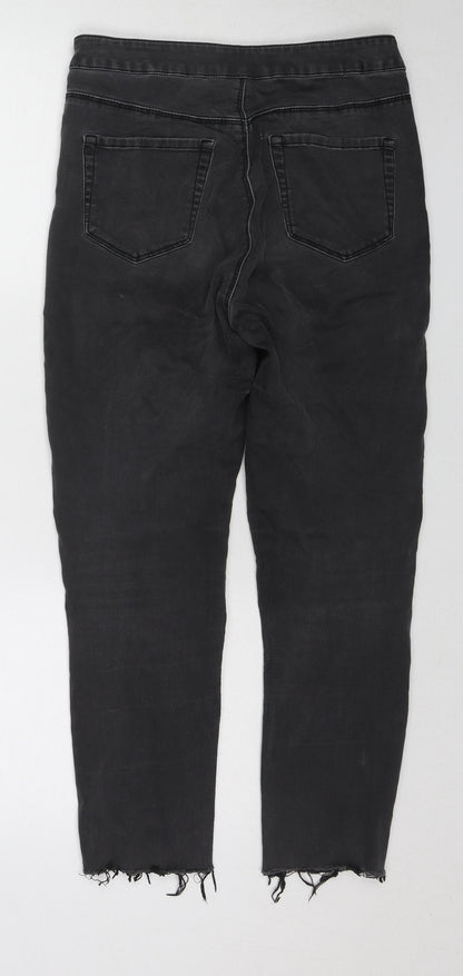 New Look Womens Black Cotton Skinny Jeans Size 10 L24 in Regular Zip - Raw Hem