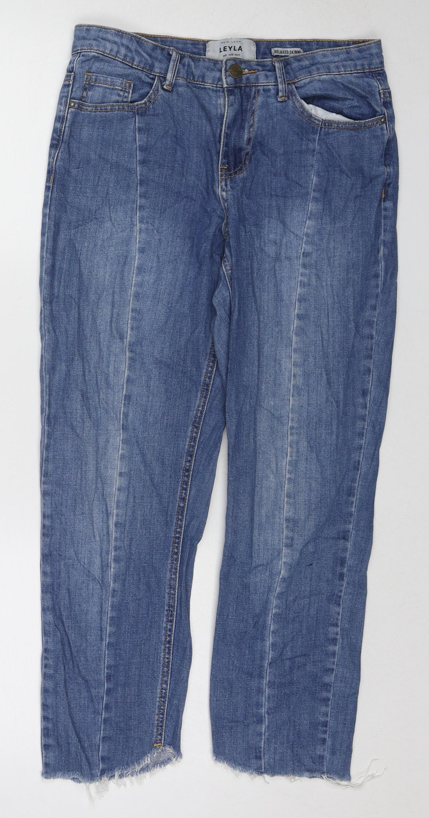 New Look Womens Blue Cotton Straight Jeans Size 8 L23 in Regular Zip