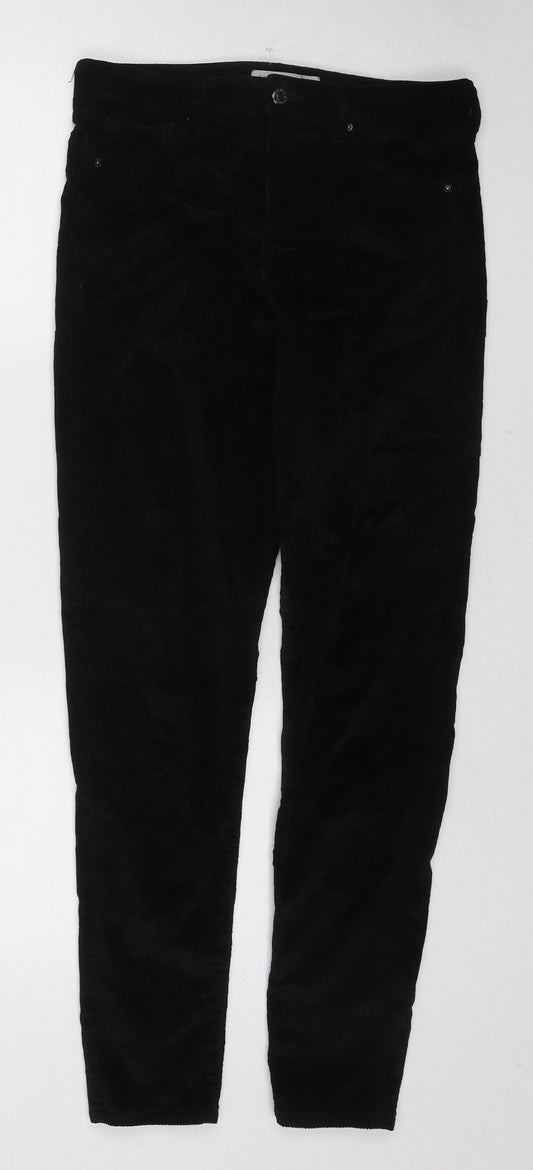 Topshop Womens Black Cotton Trousers Size 30 in L32 in Regular Zip