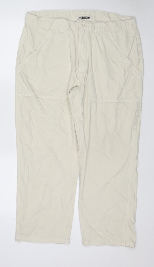 Zara Womens Ivory Cotton Straight Jeans Size 2XL L25 in Regular Zip