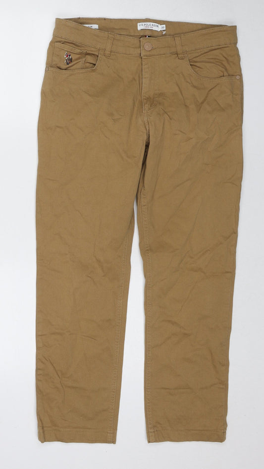 US Polo Assn. Mens Brown Cotton Trousers Size 33 in L26 in Regular Zip
