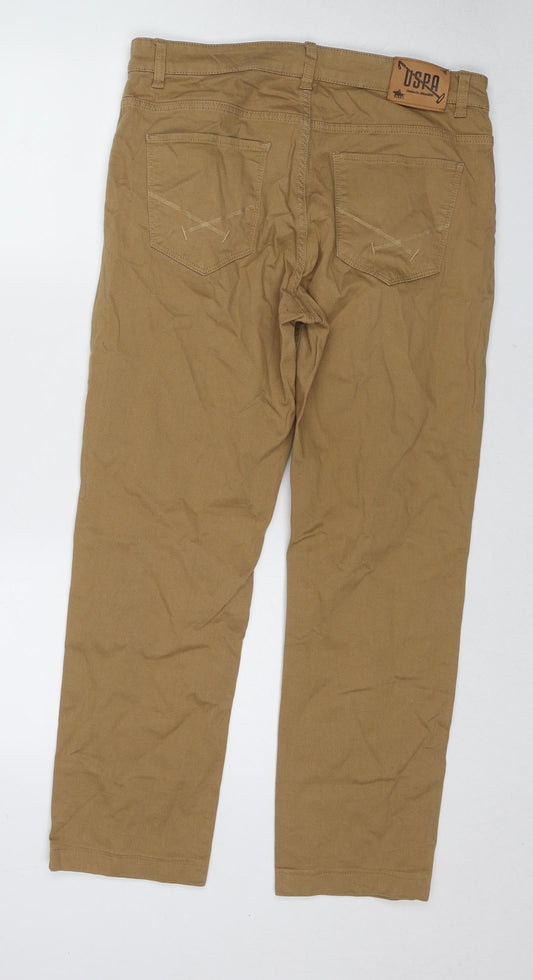US Polo Assn. Mens Brown Cotton Trousers Size 33 in L26 in Regular Zip