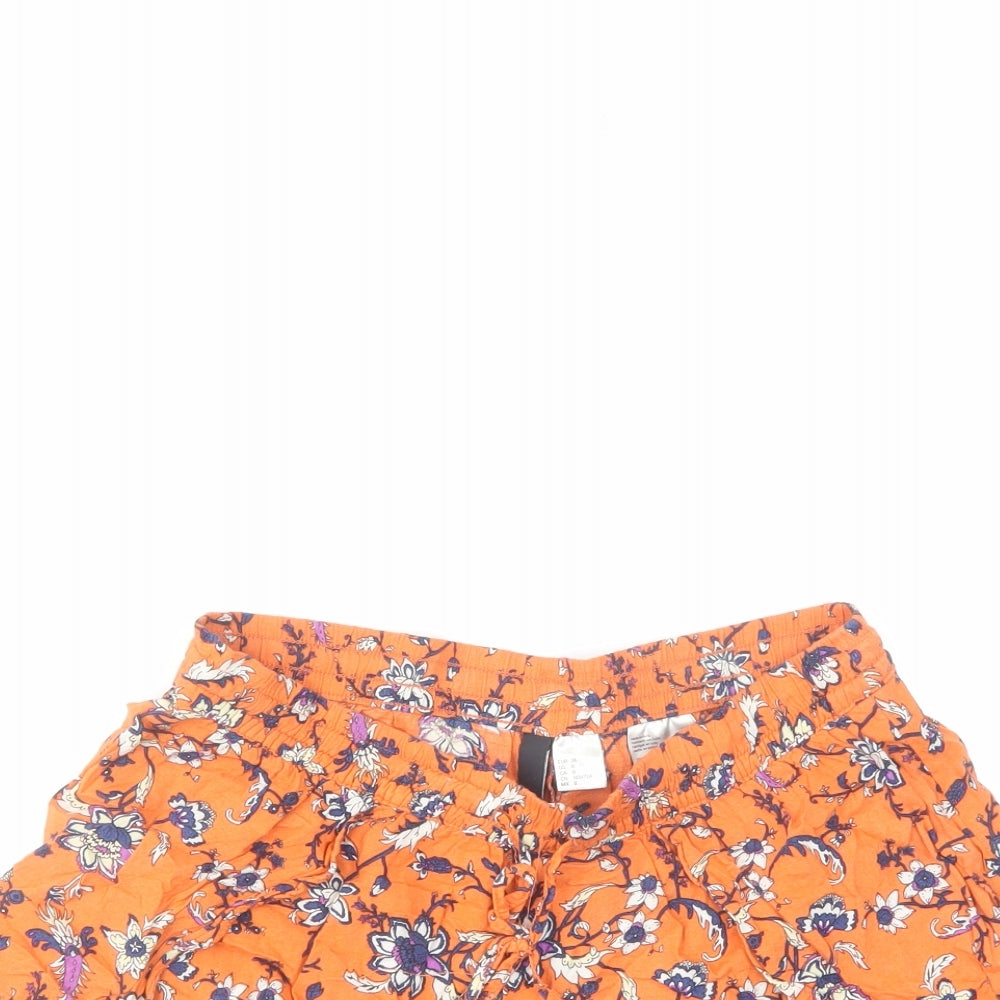 H&M Womens Orange Floral Viscose Bermuda Shorts Size 10 Regular Drawstring