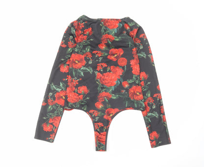 PRETTYLITTLETHING Womens Red Floral Polyester Bodysuit One-Piece Size 12 Snap