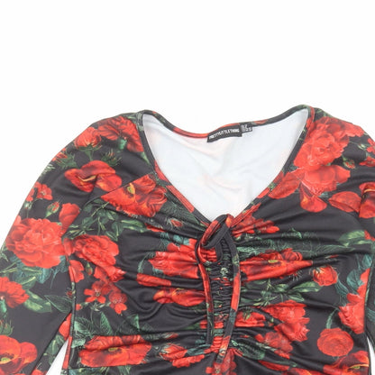 PRETTYLITTLETHING Womens Red Floral Polyester Bodysuit One-Piece Size 12 Snap