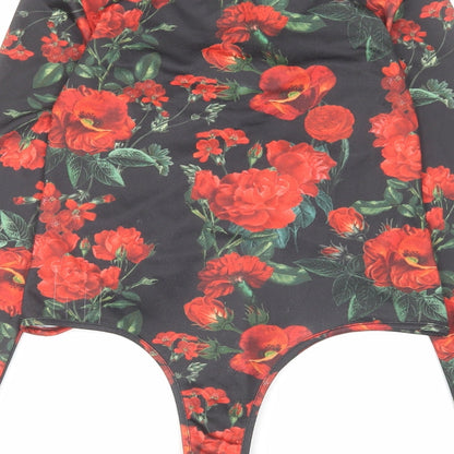 PRETTYLITTLETHING Womens Red Floral Polyester Bodysuit One-Piece Size 12 Snap
