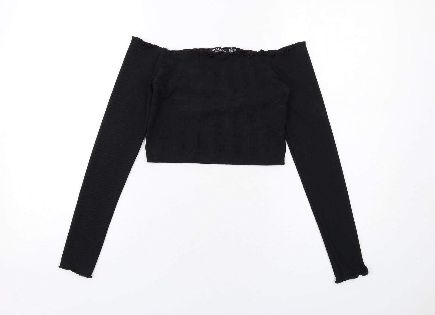 Nasty Gal Womens Black Polyester Cropped T-Shirt Size 6 Off the Shoulder