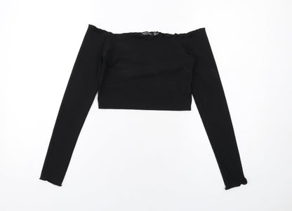 Nasty Gal Womens Black Polyester Cropped T-Shirt Size 6 Off the Shoulder