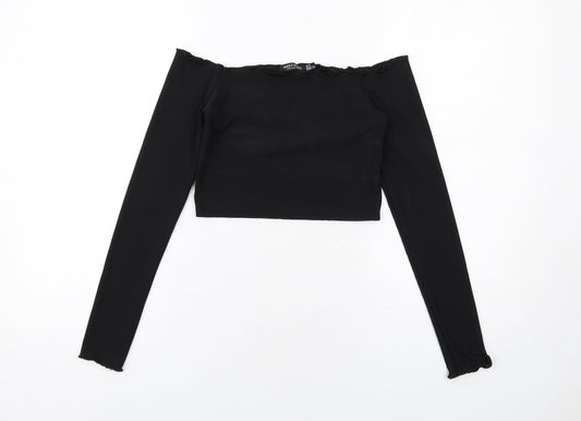 Nasty Gal Womens Black Polyester Cropped T-Shirt Size 6 Off the Shoulder