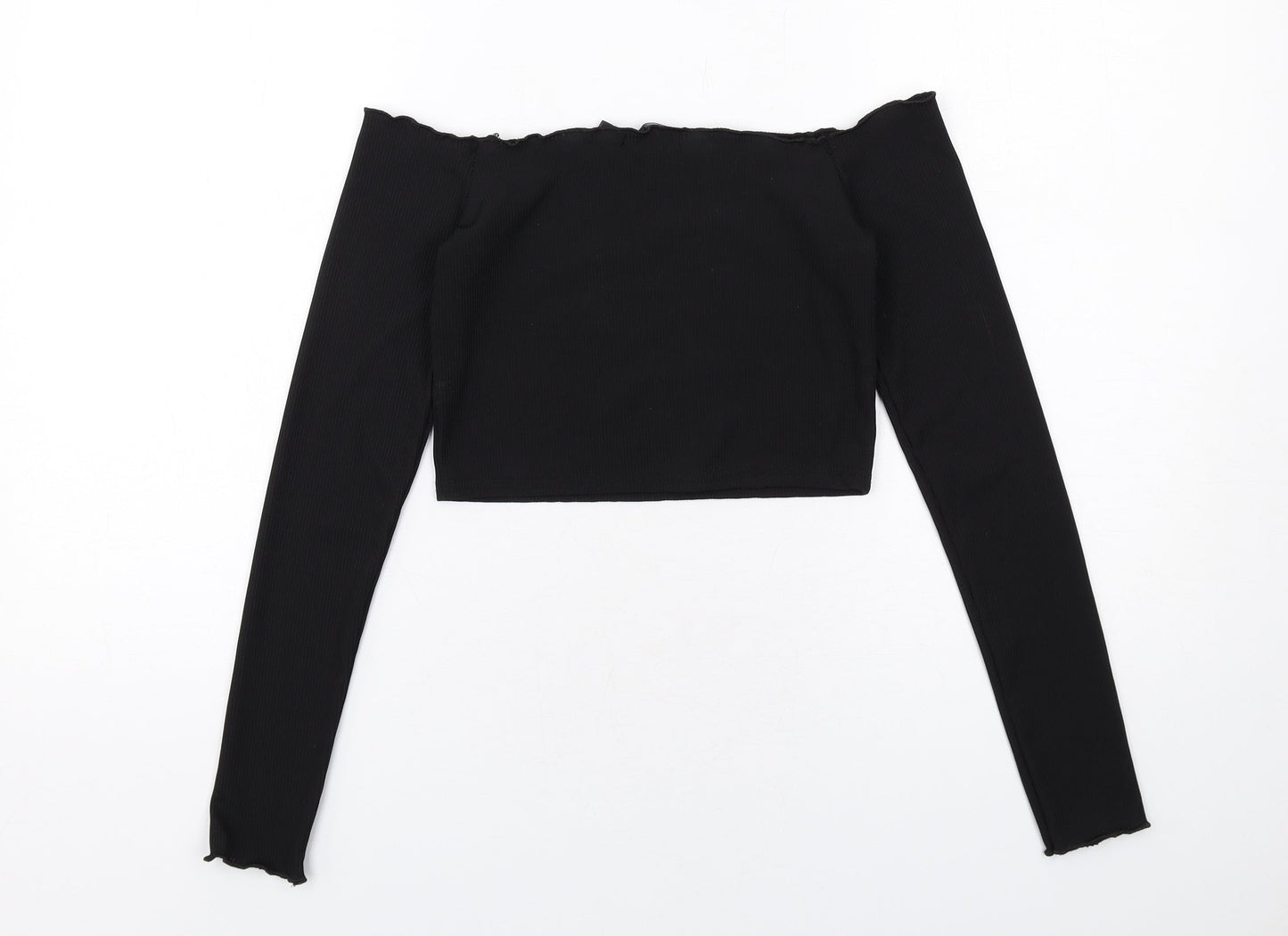 Nasty Gal Womens Black Polyester Cropped T-Shirt Size 6 Off the Shoulder