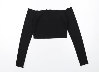 Nasty Gal Womens Black Polyester Cropped T-Shirt Size 6 Off the Shoulder