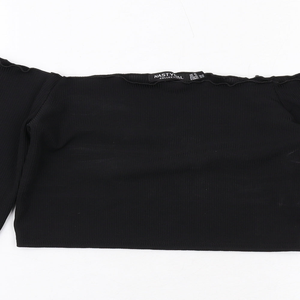 Nasty Gal Womens Black Polyester Cropped T-Shirt Size 6 Off the Shoulder