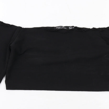 Nasty Gal Womens Black Polyester Cropped T-Shirt Size 6 Off the Shoulder