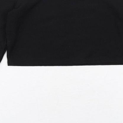 Nasty Gal Womens Black Polyester Cropped T-Shirt Size 6 Off the Shoulder