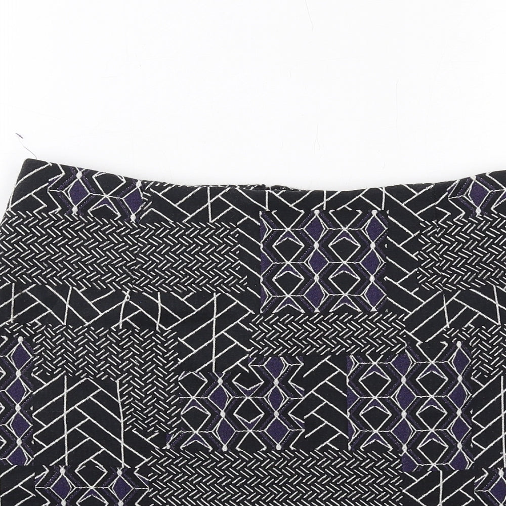 New Look Womens Black Geometric Polyester A-Line Skirt Size 8 Zip