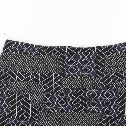New Look Womens Black Geometric Polyester A-Line Skirt Size 8 Zip