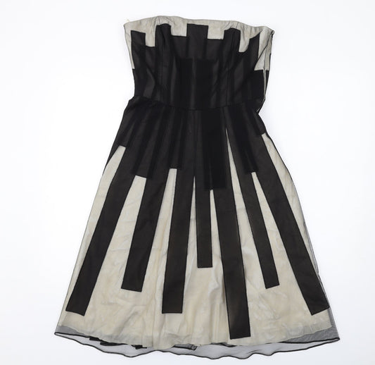 Coast Womens Black Geometric Polyester A-Line Size 12 Off the Shoulder Zip