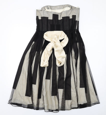 Coast Womens Black Geometric Polyester A-Line Size 12 Off the Shoulder Zip