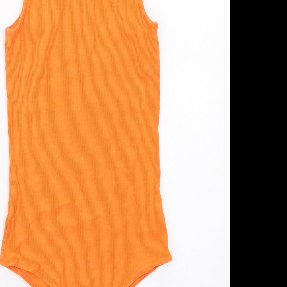 I SAW IT FIRST Womens Orange Cotton Bodysuit One-Piece Size 8 Snap