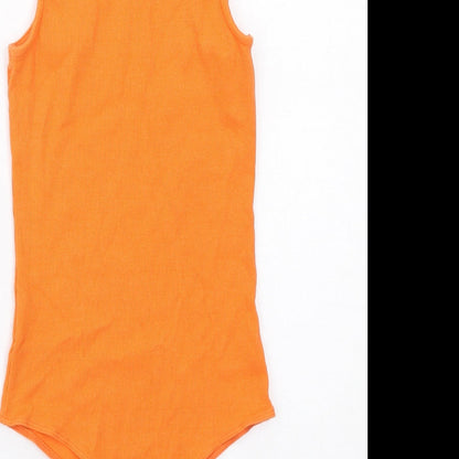 I SAW IT FIRST Womens Orange Cotton Bodysuit One-Piece Size 8 Snap