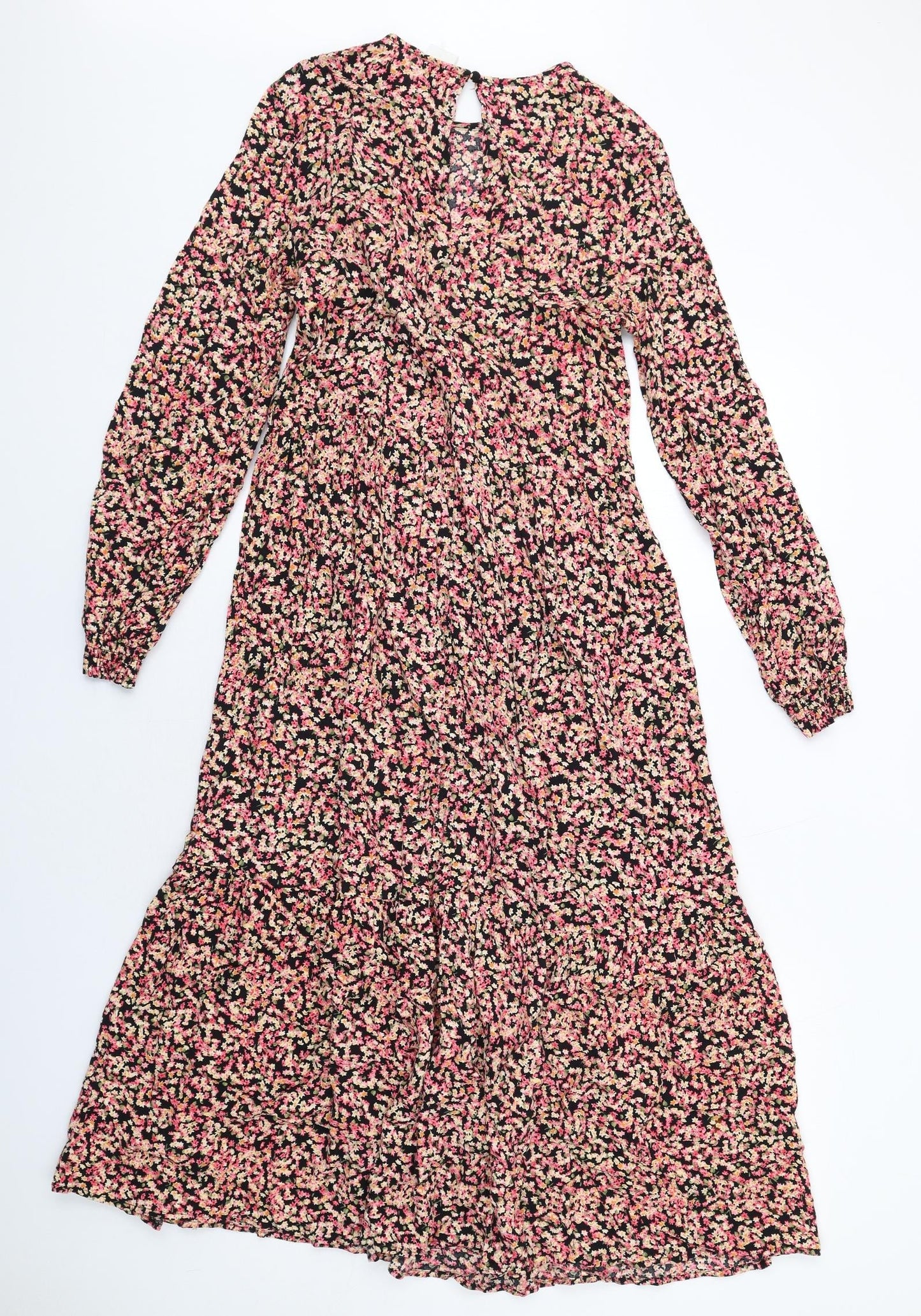 H&M Womens Multicoloured Floral Viscose Maxi Size XS Round Neck Button