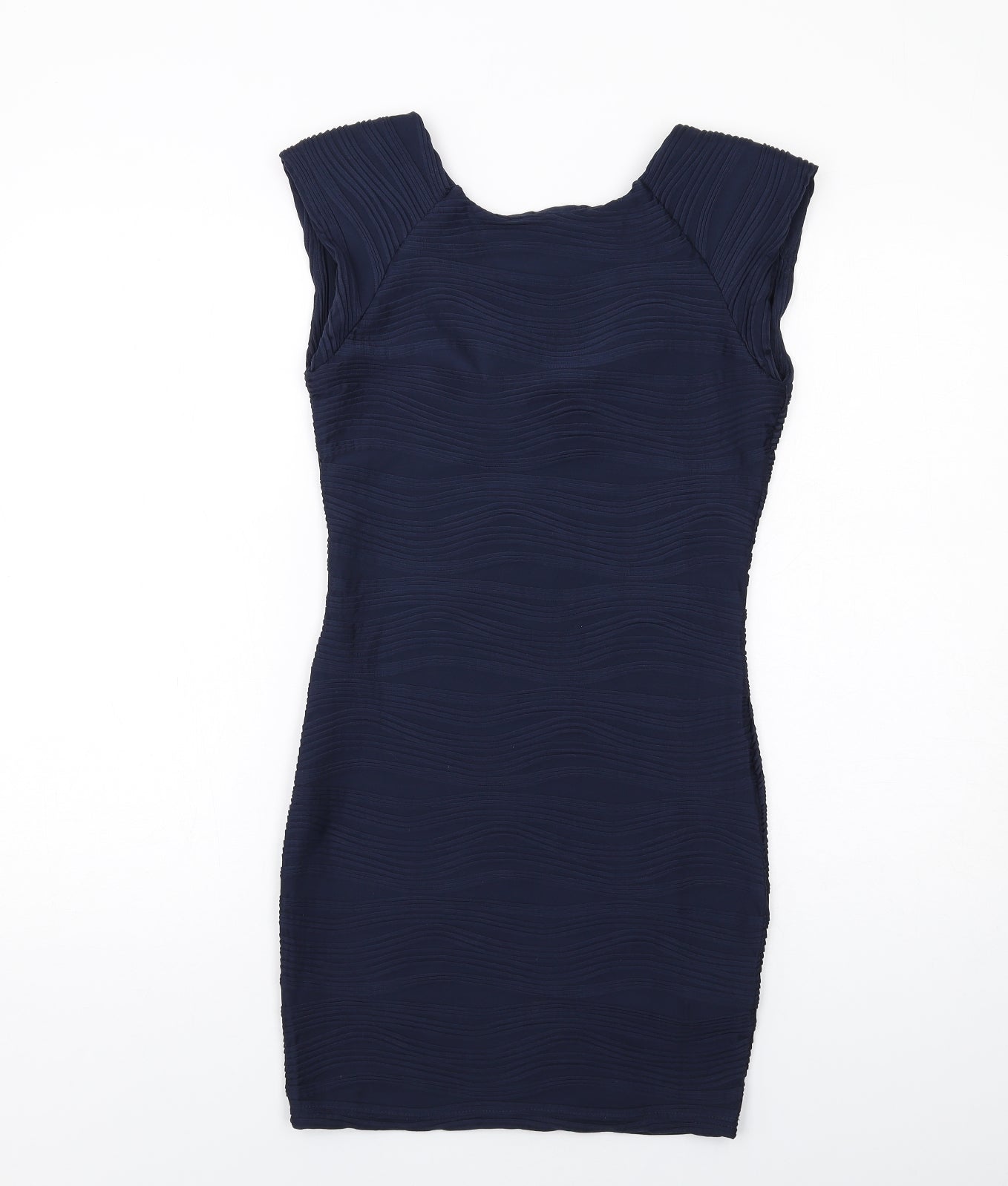 AX Paris Womens Blue Polyester Mini Size 10 Boat Neck Pullover - Textured