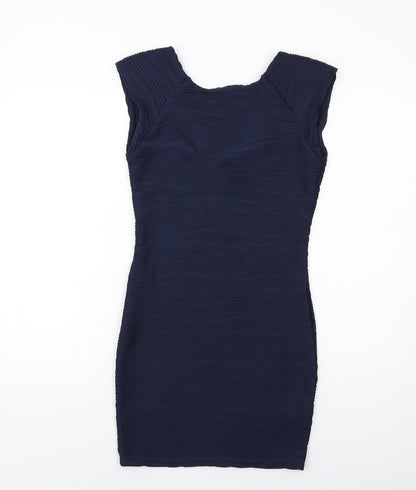 AX Paris Womens Blue Polyester Mini Size 10 Boat Neck Pullover - Textured