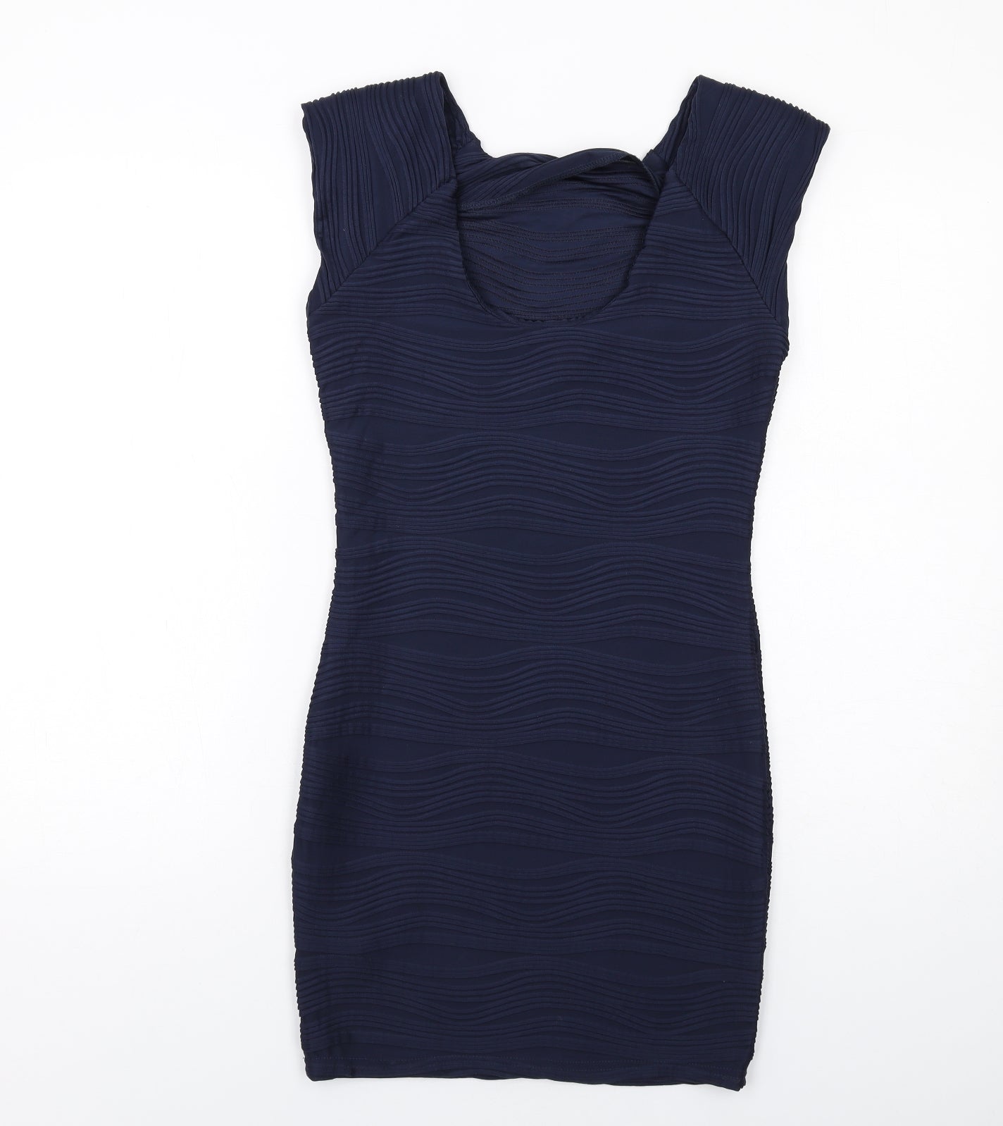 AX Paris Womens Blue Polyester Mini Size 10 Boat Neck Pullover - Textured