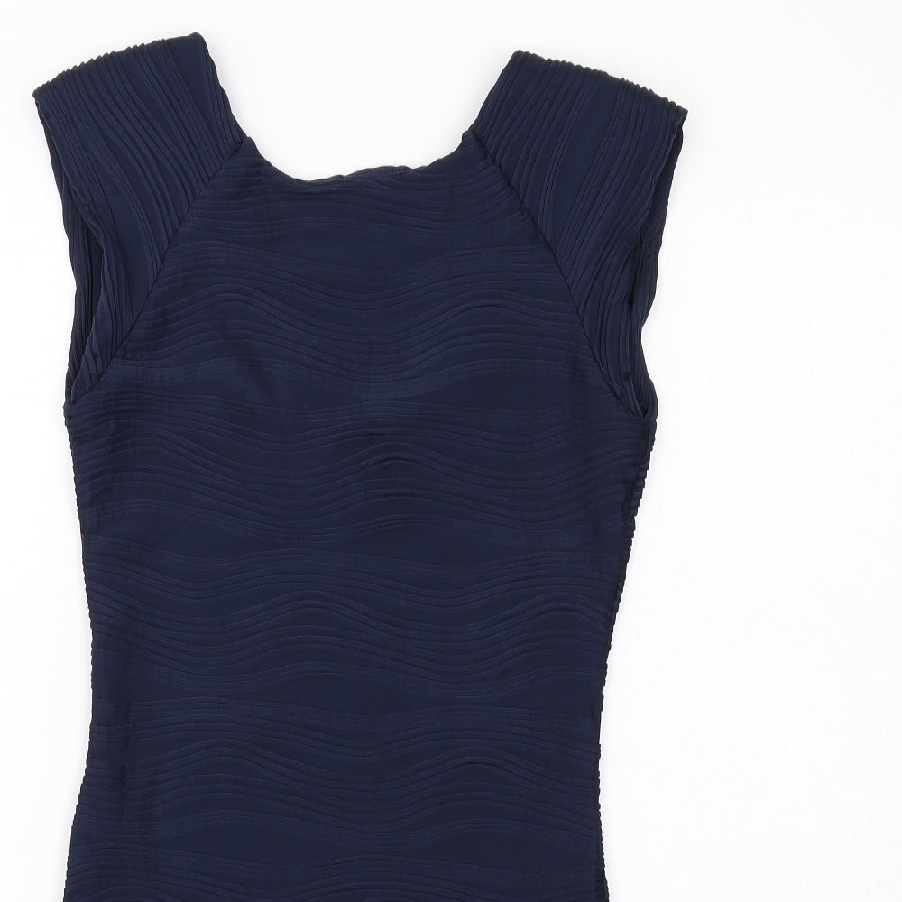 AX Paris Womens Blue Polyester Mini Size 10 Boat Neck Pullover - Textured